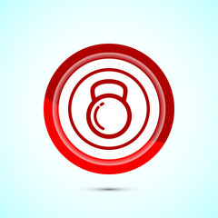 Kettlebell icon design illustration. Weight icon for weight lifting, fitness, and gym workouts. Red color button design