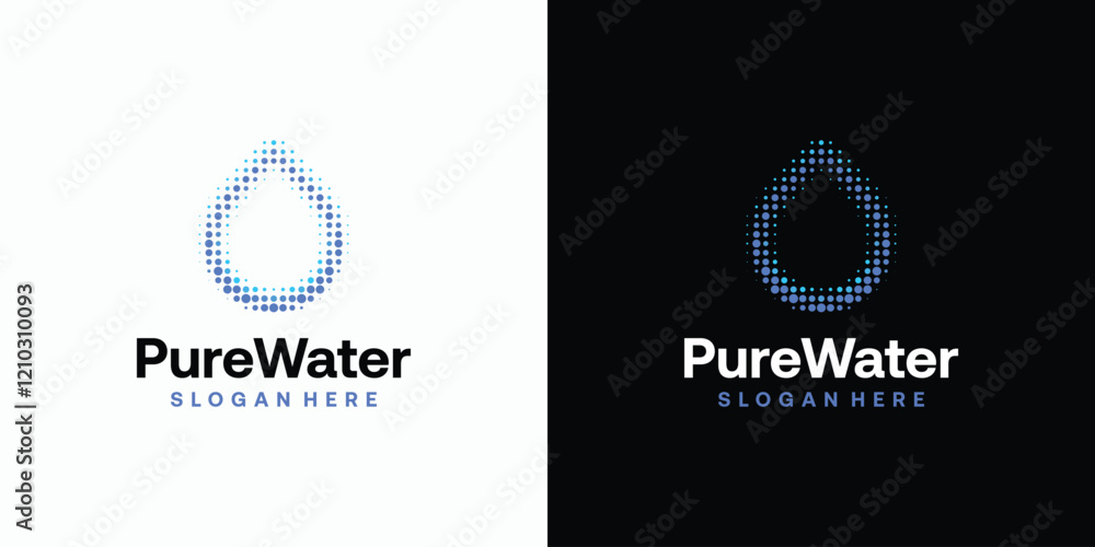 Poster pure clean water dots vector logo design with modern and simple abstract halftone style.
