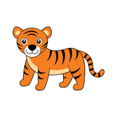 Tiger Vector Art Illustration, Cute Tiger Animal Flat Design