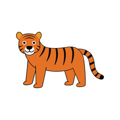 Tiger Vector Art Illustration, Cute Tiger Animal Flat Design