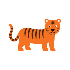 Tiger Vector Art Illustration, Cute Tiger Animal Flat Design