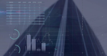 Image of financial data processing over city