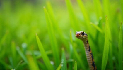 Fototapeta premium Cute Snake in Green Grass Nature Photography