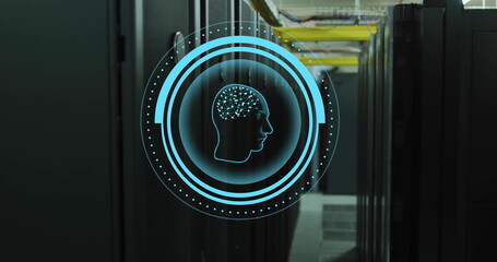 Image of ai brain and data processing over computer servers