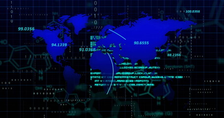 Image of digital data processing over world map