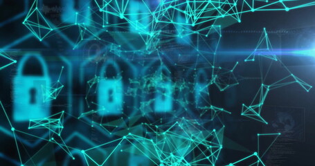 Image of padlock icons and data processing over circuit board