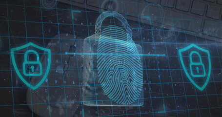 Image of padlock and data processing over circuit board