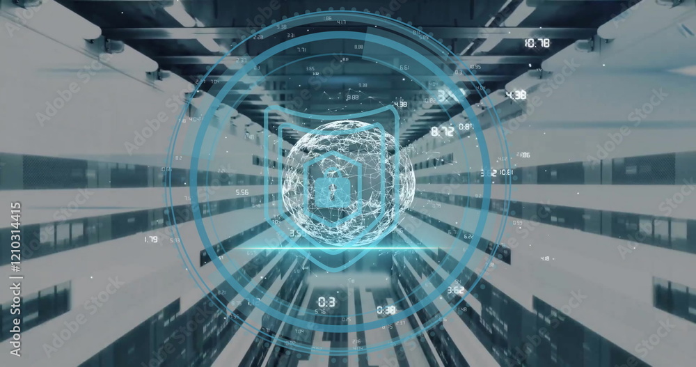 Poster image of globe and digital data processing over computer servers