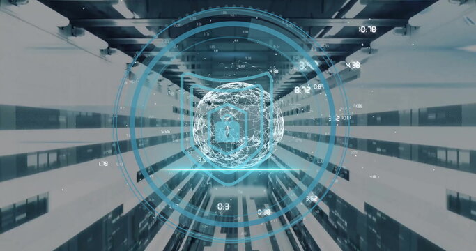 Image of globe and digital data processing over computer servers