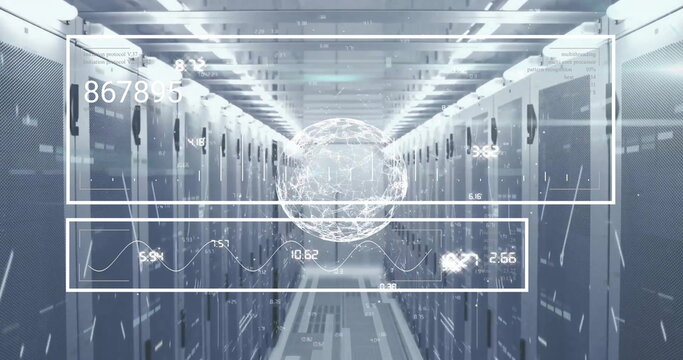 Image of globe and digital data processing over computer servers - Powered by Adobe