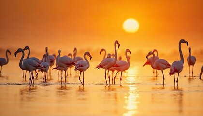 Flamingos Sunset Silhouette Scenic Wildlife Photography