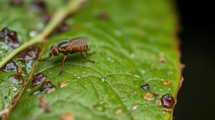 Close-up of flesh fly larvae crawling on damp leaf, insect, animal, biology