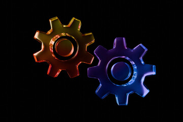 3D gear icon with glass material, setting concept