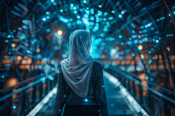 Middle Eastern woman in hijab generative AI modern technology