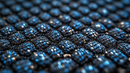 Blue textured fabric closeup, blurred background, textile design