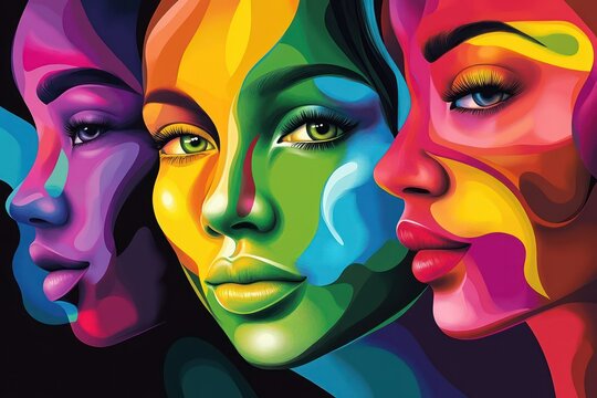 A colorful abstract fusion representing ethnic diversity and facial uniqueness