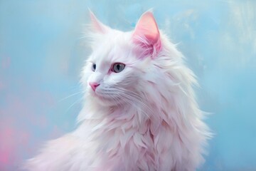 Portrait of a happy turkish angora cat over pastel or soft colors background