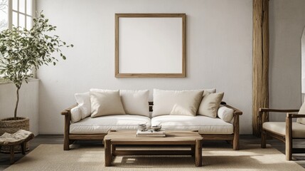 Cozy Minimalist Living Room with Natural Elements and Neutral Colors