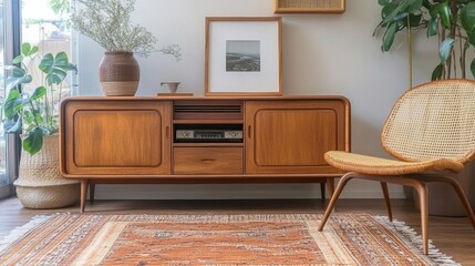 Cozy Living Room with Vintage Furniture and Natural Elements