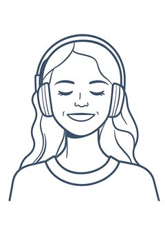 woman listening music headphones line art clip art preview