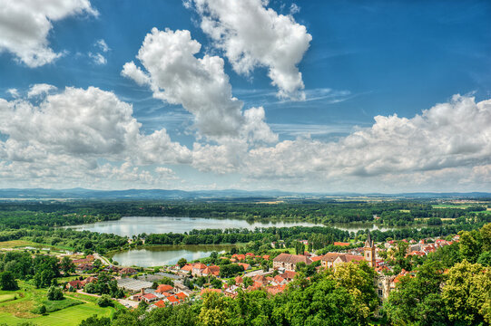 Aerial view of Hluboka nad Vltavou, Ceske Budejovice District, South Bohemian Region, Czech Republic
