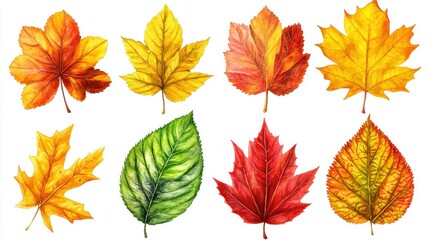 Fototapeta premium Colorful Autumn Leaves Collection for Artistic and Natural Themes