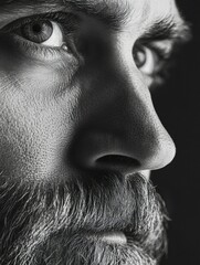 Contemplative Man with Facial Hair, Looking Deeply into Camera