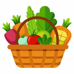 vegetables basket vector with white background