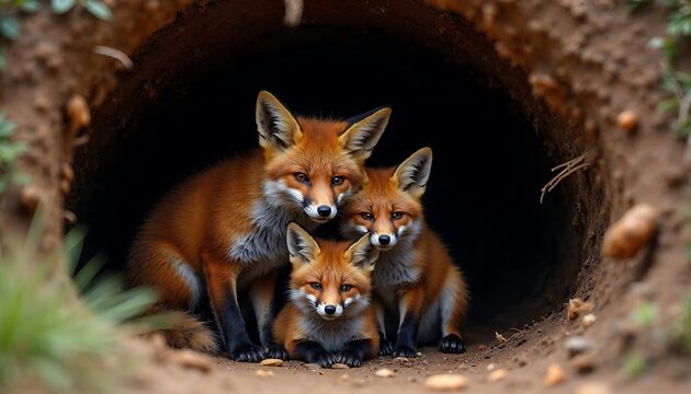 Red Fox Family Den Wildlife Photo Nature Photography
