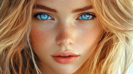 Captivating Portrait of Young Woman with Bright Blue Eyes