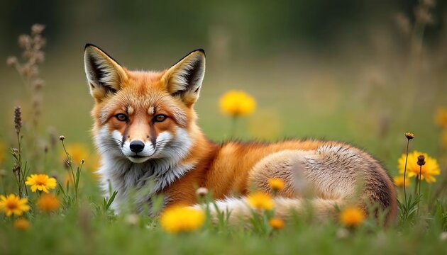 Red Fox in Wildflower Meadow Nature Photography