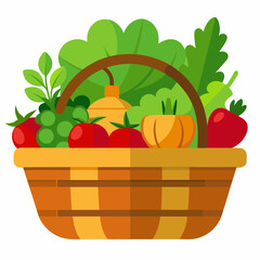vegetables basket vector with white background