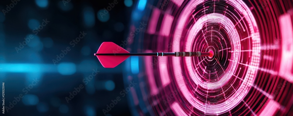 Poster a vibrant dart hits the center of a digital target, showcasing precision and focus in a high-tech se