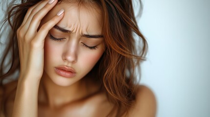 Naklejka premium Young Woman With Frustrated Expression Touching Her Forehead