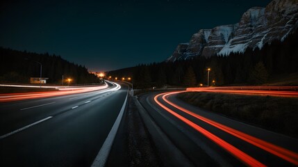 Road at Night with Light Trails
