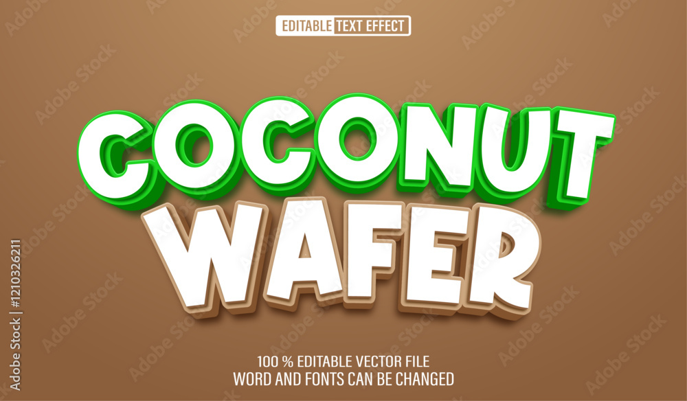 Fototapete editable 3d text style effect - coconut wafer text effect template