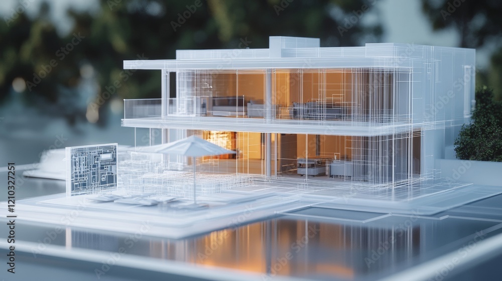 Poster 3d blueprint plan of smart home with icons iot devices. smart home conceptual banner. building house