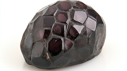 Unique Raw Garnet Stone with Glossy Facets on White Background
