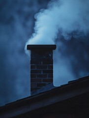 Chimney Exhaling Smoke in Nighttime