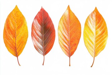 Naklejka premium Autumn leaves collection showcasing vibrant orange and yellow tones on a crisp backdrop, perfect for seasonal designs and nature-themed projects