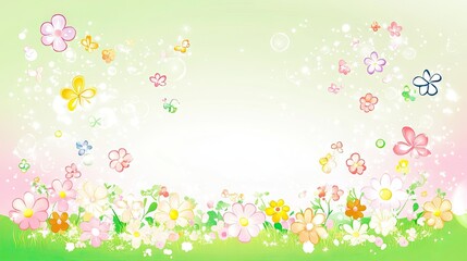 Spring Meadow Flowers Butterflies Pastel Background Design