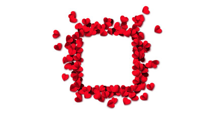 Hearts seamless pattern. Square shaped frame. Rose petals fall. Heart paper confetti. Vector eps 10 illustration. Red color. Romantic floral background. Love backdrop. 14 February Valentine's Day.