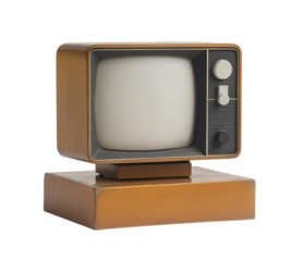 Compact retro TV with wooden pedestal base image isolated transparent, ai generated. Vintage accessory. 1960s television cut out photo png. Collectible electronics cutout element object photography