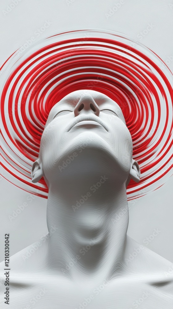 Aufkleber abstract portrait of surreal human with red swirling patterns and neutral expression headache concep