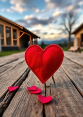 Close-up of a red felt heart pin on rustic wooden table romantic valentine's day decoration handcrafted love symbol love love heart valentine vector romantic day holiday 