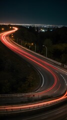 Obraz premium Road at Night with Light Trails 