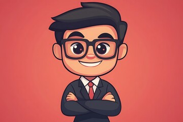 Chibi Businessman with Large Eyes Confident Posture