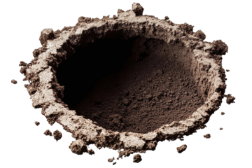 Isolated hole in the ground on a transparent background, high resolution PNG file