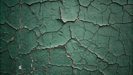 Obraz premium Close-up shot of a dark green background with thick layers of cracked and weathered concrete paint, wall details, urban decay
