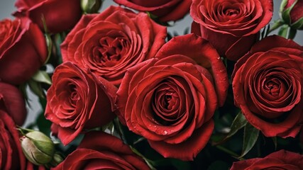 Colorful bouquet of fresh red roses in a close-up arrangement for a special occasion in a soft background